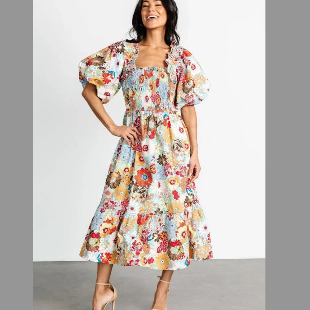 Listicle Floral Puff Sleeve Dress - Picture 1 of 4
